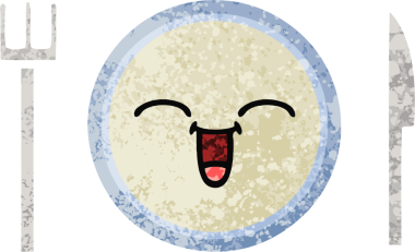 Bir insan tarafından çizilmiş yemek tabağının retro çizim tarzı karikatürü.