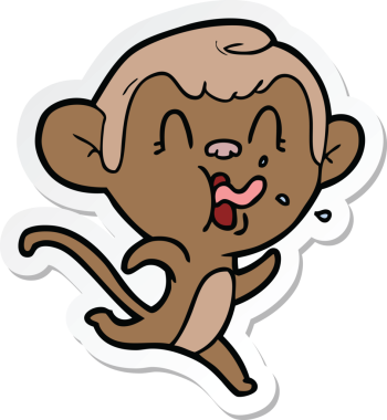 Bir insan tarafından çizilmiş çılgın bir maymun çıkartması.