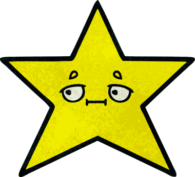 Bir insan tarafından çizilmiş altın yıldızın retro grunge desenli karikatürü