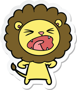 Bir insan tarafından çizilmiş kızgın bir aslanın çıkartması.