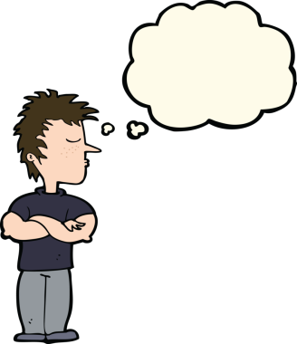 Bir insan tarafından çizilen düşünce baloncuğuyla dinlemeyi reddeden çizgi film adamı.