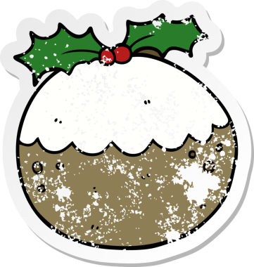 Bir insan tarafından çizilmiş Noel pudinginin sıkıntılı çıkartması.