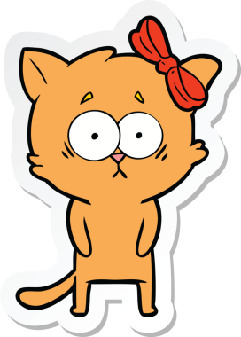 Bir insan tarafından çizilmiş çizgi film kedisinin çıkartması.