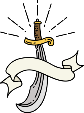 Bir insan tarafından çizilmiş kılıç dövmeli parşömen.