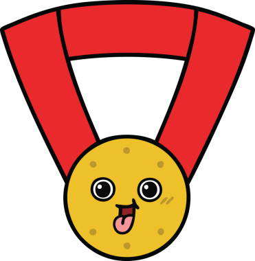 Bir insan tarafından çizilmiş altın madalyanın sevimli karikatürü.