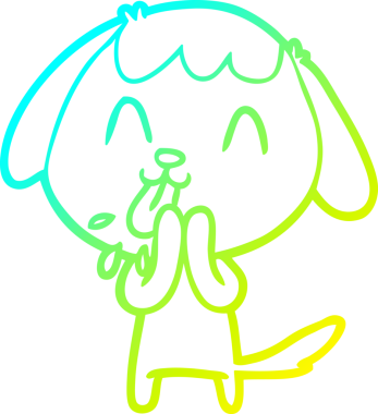 Bir insan tarafından çizilmiş şirin bir çizgi köpeğin soğuk gradyan çizgisi.