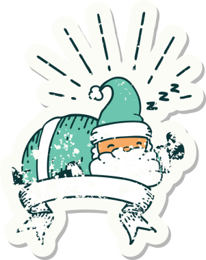 Bir insan tarafından çizilmiş eski dövme stili Noel Baba karakterinin eski bir çıkartması.