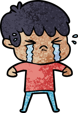 Bir insan tarafından çizilmiş ağlayan çizgi film çocuğu.