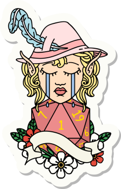 Ağlayan bir elf karakterinin çıkartması. İnsan tarafından çizilmiş doğal bir yüzü var.