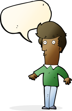 Bir insan tarafından çizilmiş konuşma baloncuğu olan ürkmüş bir adam.