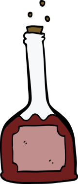 Bir insan tarafından çizilmiş kırmızı şarap şişesi.