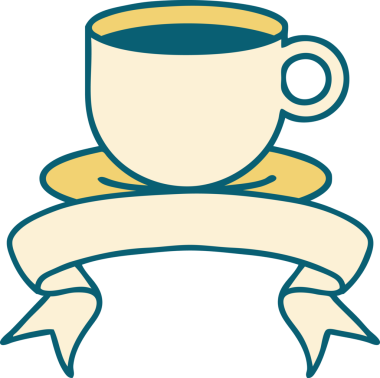 Bir insan tarafından çizilmiş bir fincan kahvenin bayrağıyla geleneksel dövme.