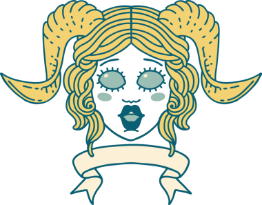 Retro Dövme Biçimi karakter yüzünü bir insan tarafından çizilmiş parşömen pankartıyla düzenliyor