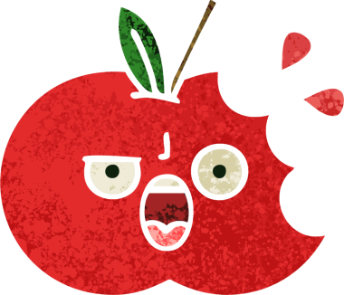 Bir insan tarafından çizilmiş kırmızı elmanın retro çizim tarzı karikatürü