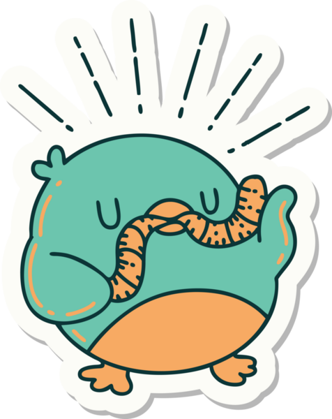 Bir insan tarafından çizilmiş kurt dövmeli bir Robin çıkartması.