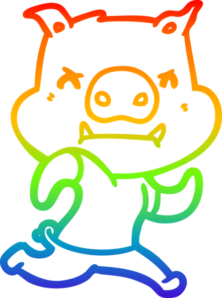 Gökkuşağı gradyan çizimi kızgın çizgi film domuzu bir insan tarafından çizilmiş