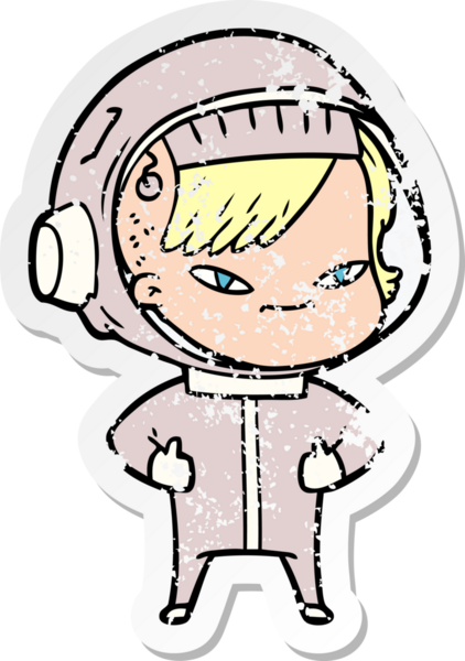 Bir insan tarafından çizilmiş karikatür astronot kadının sıkıntılı çıkartması.