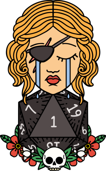 Retro Dövme Tarzı Ağlayan İnsan Haydut Doğal bir d20 ruloyla Bir insan tarafından çizilmiş