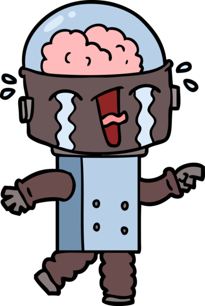 Bir insan tarafından çizilmiş ağlayan robot çizimi.