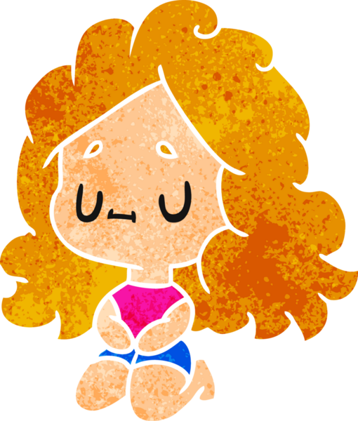 Bir insan tarafından çizilmiş sevimli bir kawai kızının eski çizgi film çizimi.