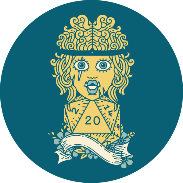 Retro Dövme Tarzı Yarı Ork Barbar Doğal yirmilik zar atışıyla bir insan tarafından çizilmiş