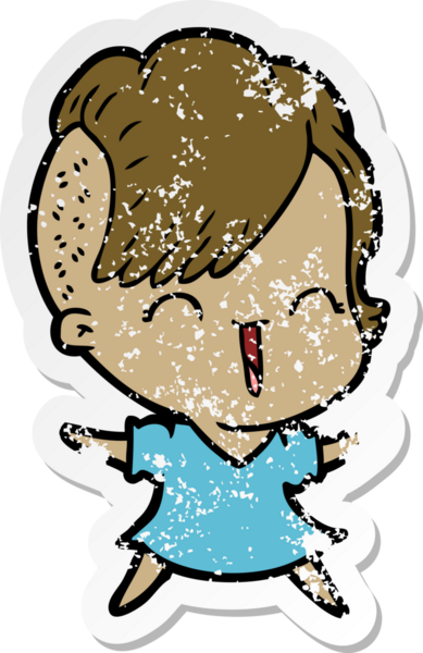 Bir insan tarafından çizilmiş mutlu bir hippi kızın sıkıntılı çıkartması.