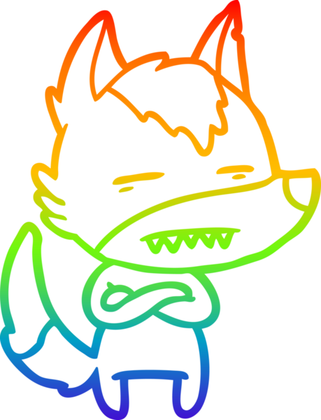 Gökkuşağı gradyan çizgi çizimi bir insan tarafından çizilmiş dişleri gösteren bir kurt çizgi