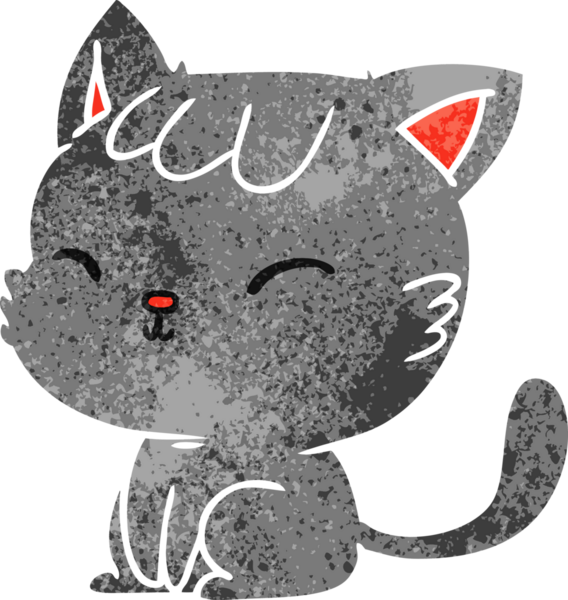 Bir insan tarafından çizilmiş sevimli kawaii kedisinin eski çizgi film çizimi