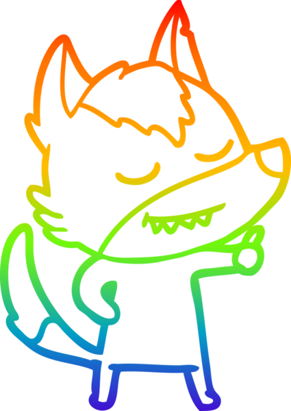 Gökkuşağı gradyan çizgisi. Bir insan tarafından çizilmiş dost bir kurt çizgi filmi.