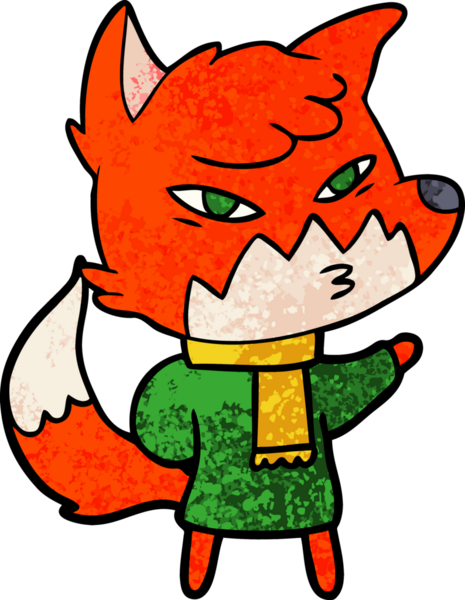 Bir insan tarafından çizilmiş akıllı çizgi film tilkisi.