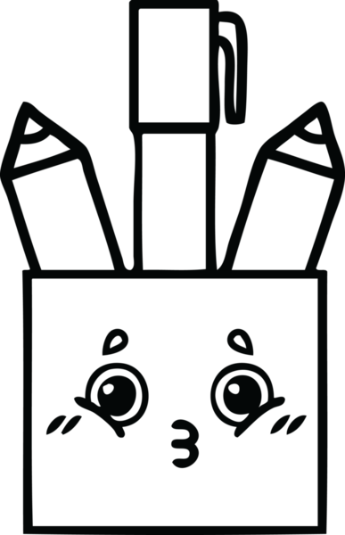 Bir insan tarafından çizilmiş kalem kabının çizgi çizimi