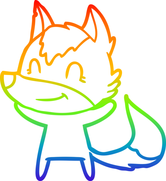 Gökkuşağı gradyan çizgisi. Bir insan tarafından çizilmiş dost bir kurt çizgi filmi.