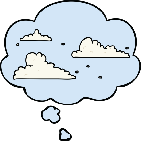 Bir insan tarafından çizilmiş düşünce baloncuklu karikatür bulutları