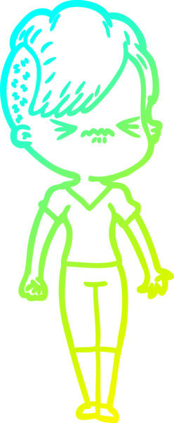 Bir çizgi film karakteri çizen soğuk gradyan, bir insan tarafından çizilmiş hippi bir kız.