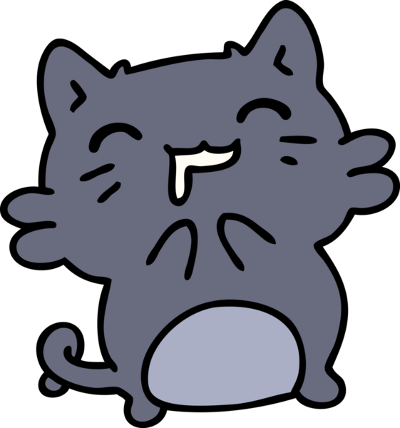 Bir insan tarafından çizilmiş şirin, mutlu bir kedinin çizgi filmi.