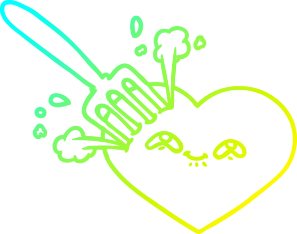 Bir insan tarafından çizilmiş çatalla saplanmış bir aşk kalbindeki soğuk çizgi.