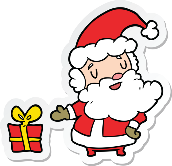 Bir insan tarafından çizilmiş Noel Baba çizgi filminin çıkartması.