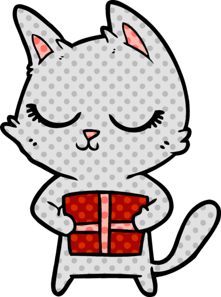 Bir insan tarafından çizilmiş sakin çizgi film kedisi.