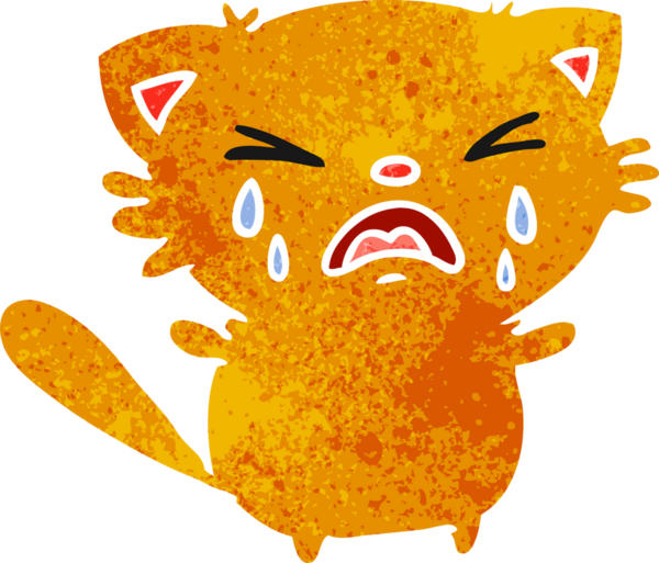 Bir insan tarafından çizilmiş ağlayan sevimli kawai kedisinin serbest çizimi.