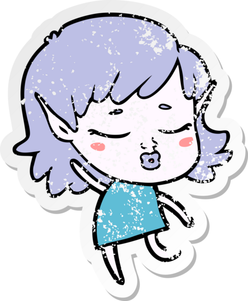 Bir insan tarafından çizilmiş güzel bir elf kızının sıkıntılı çıkartması.