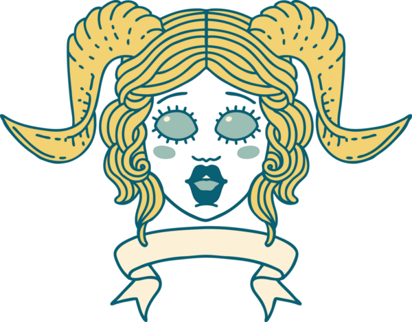 Retro Dövme Biçimi karakter yüzünü bir insan tarafından çizilmiş parşömen pankartıyla düzenliyor