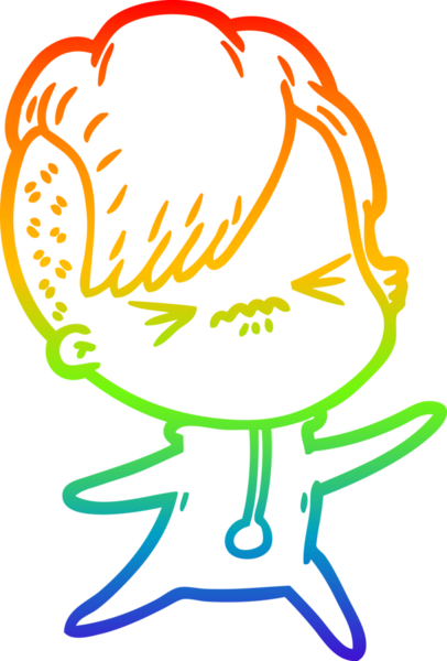 Gökkuşağı gradyan çizgi çizimi Bir insan tarafından çizilmiş sinirli hippi kız