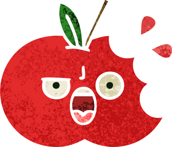 Bir insan tarafından çizilmiş kırmızı elmanın retro çizim tarzı karikatürü