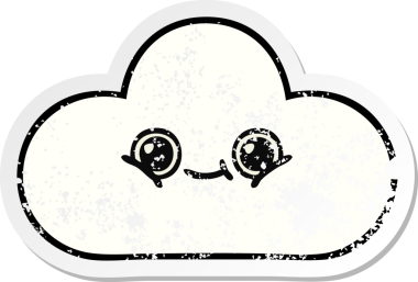 Bir insan tarafından çizilmiş şirin bir karikatür bulutunun sıkıntılı çıkartması.