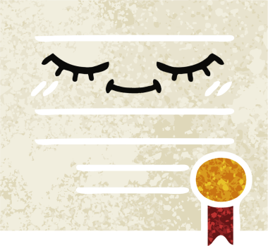 Bir insan tarafından çizilmiş mezuniyet diplomasının retro çizim tarzı karikatürü.