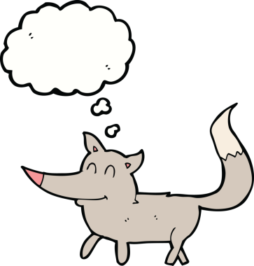 Bir insan tarafından çizilmiş düşünce balonu olan küçük bir kurt.