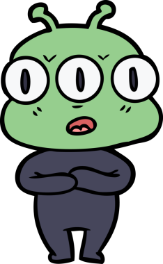 Bir insan tarafından çizilmiş üç gözlü uzaylı çizgi filmi.