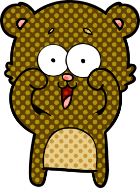 Bir insan tarafından çizilmiş gülen oyuncak ayı çizgi filmi.