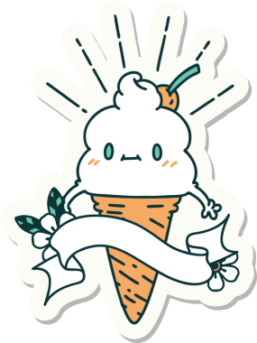 Bir insan tarafından çizilmiş dövme stili dondurma karakterinin çıkartması.