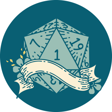 Retro Dövme Biçimi Doğal Bir d20 zar bir insan tarafından çizildi